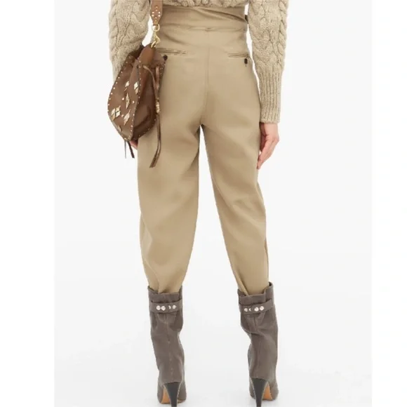 Isabel Marant khaki cotton buckled pleated trousers pants
